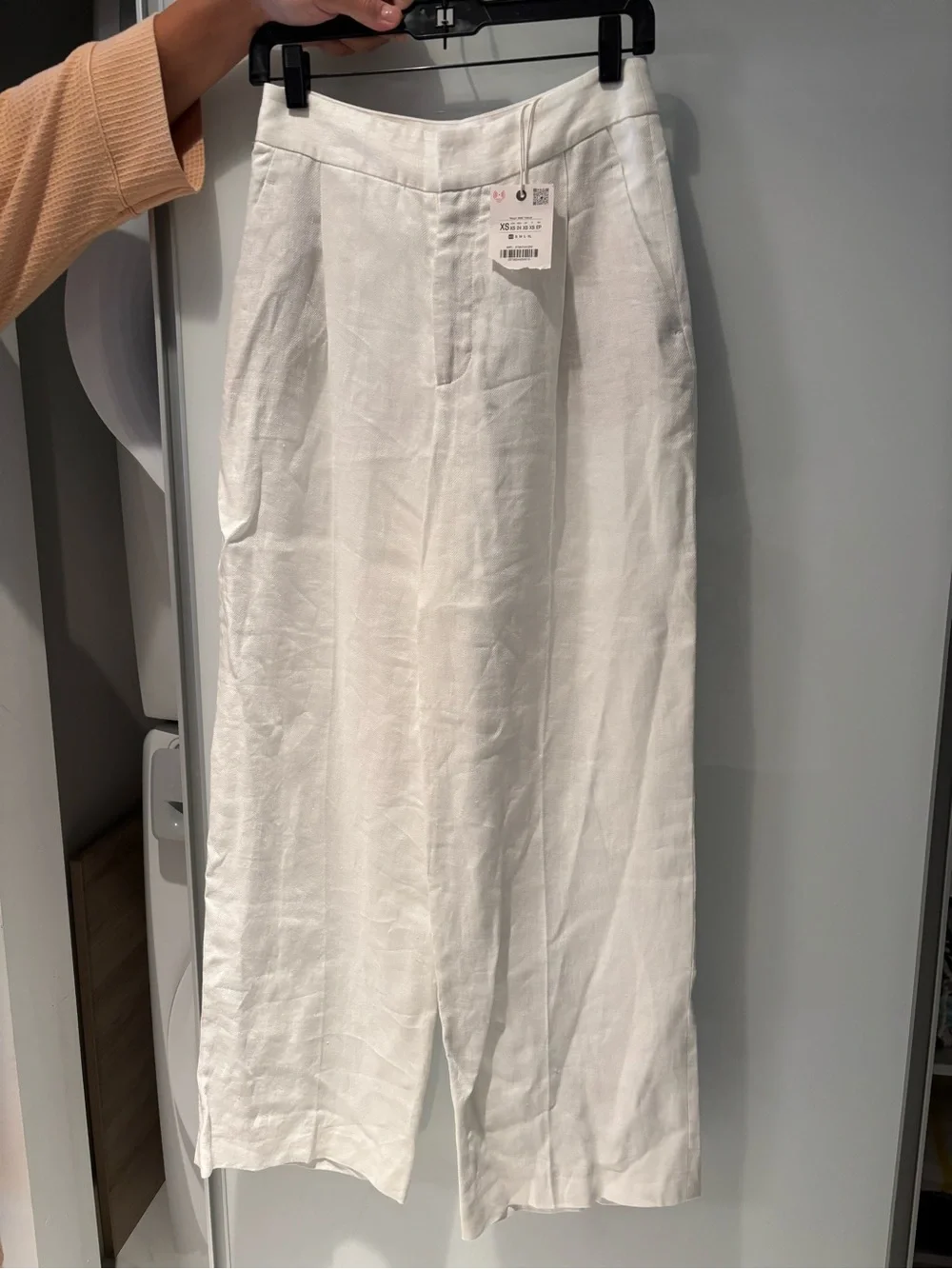 Zara Cream Wide-Leg Linen Trousers